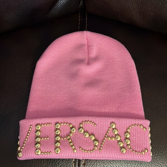 Versace unisex studded “Versace” logo monogram wool beanie hat NEW - Picture 5 of 7
